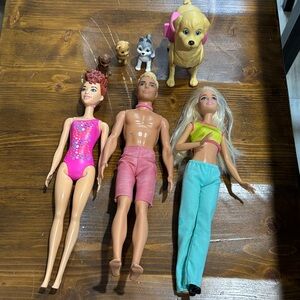 Fashion Barbie and Ken Set with Pets - Pink, Blue, and Tan